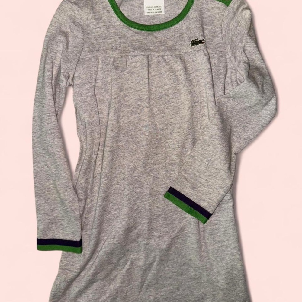 Youth girl's grey Lacoste dress with green trim